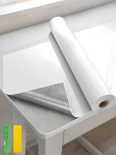 Glossy White Self-Adhesive Wallpaper, Waterproof, Oil-Resistant, Removable, Reusable For Countertops, Furniture, Cabinets, Waterproof, Removable, Easy To Apply, Decorative Vinyl Contact Paper