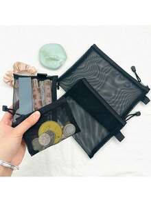 4/3/2/1 件套化妆品收纳袋、浴室用品收纳袋、多功能轻便收纳袋、旅行行李收纳袋 - 黑色 - 查看 4