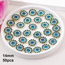 50 piezas/paquete, 8mm, 10mm, 12mm, 14mm, modelos mixtos, brillantes cristales de rhinestones con diseño de flor, base dorada, cristales de rhinestones brillantes adhesivos planos DIY para coser - multicolor - Ver 85