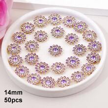 50 piezas/paquete, 8mm, 10mm, 12mm, 14mm, modelos mixtos, brillantes cristales de rhinestones con diseño de flor, base dorada, cristales de rhinestones brillantes adhesivos planos DIY para coser - multicolor - Ver 75