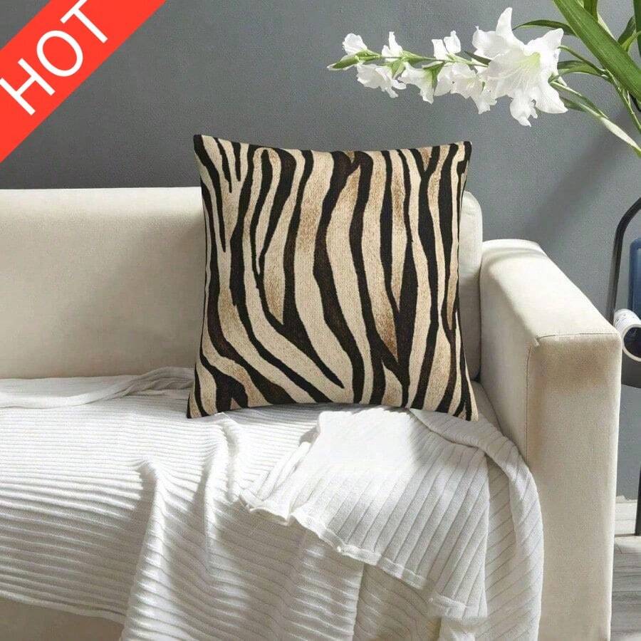 Vintage Zebra Print Pillow Cover 18x18 Inch Black & White, 1PC Ultra Soft Polyester Decorative Throw Cushion Case For Sofa Bedroom - Animal Print Home Accessories Cover Only No Insert Gift Idea - 彩色 - 查看 1