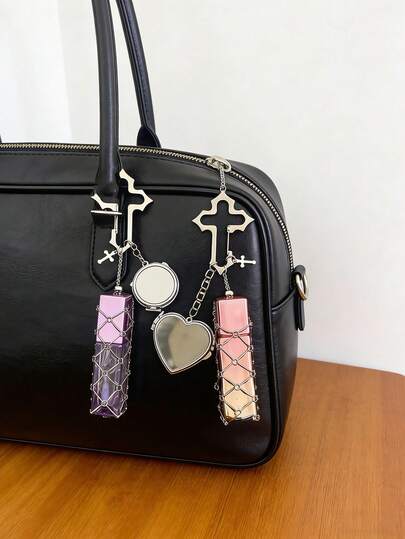 Set di contenitori per lucidalabbra con croce gotica (scatola per lucidalabbra + specchio), accessorio cosmetico con griglia in metallo, adatto come contenitore per lucidalabbra, specchio da viaggio per il trucco, ottimo per gli appassionati di stile gotico, gli amanti dell'estetica dark, le donne, gli amanti del trucco, come regalo, perfetto per ritocchi quotidiani, eventi a tema gotico, feste, set da viaggio per il trucco