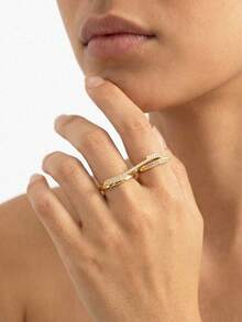 1pc Fashionable Niche Elegant Luxury Fully Paved Double Finger Ring, Sophisticated Jewelry Accessory