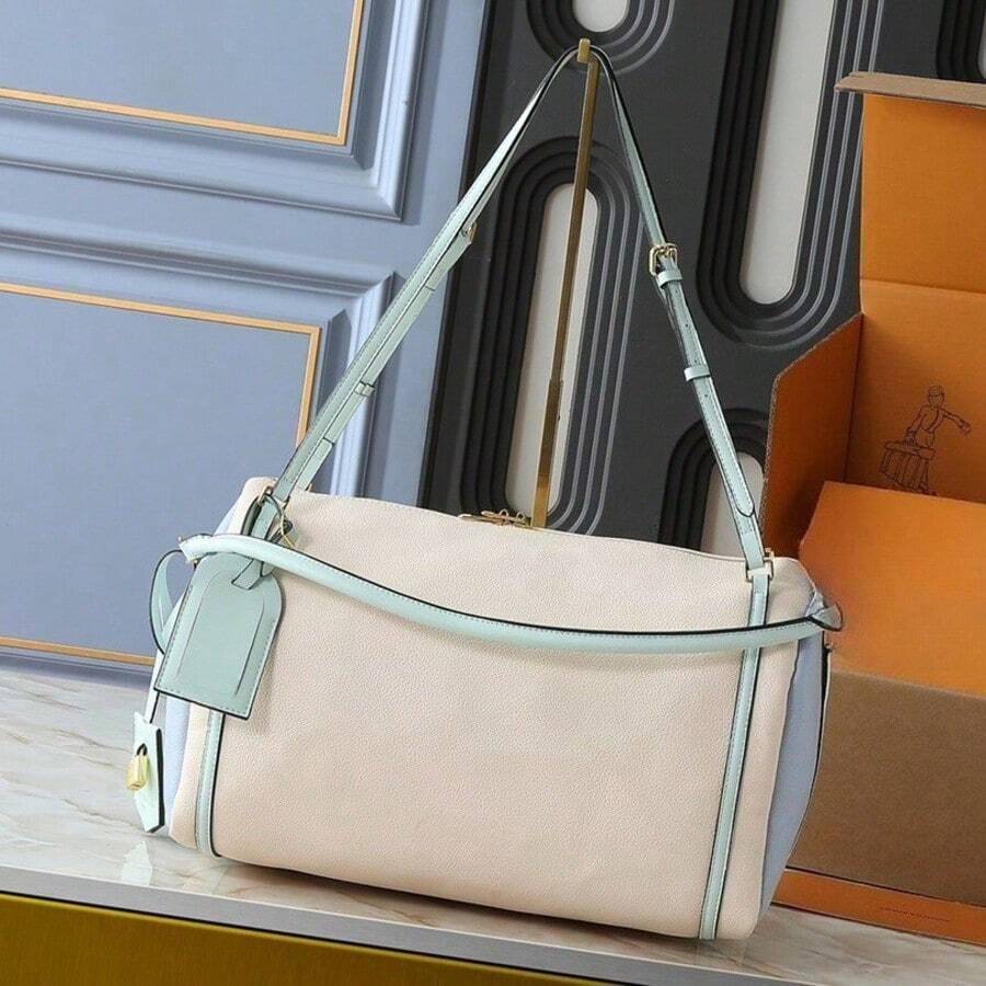 Red Textured Women's Leather Bag, Adjustable Shoulder Strap Crossbody Bag, Large Capacity Single Shoulder Bag In Red And White, Versatile For Daily Use - Blanco y azul - Ver 1