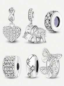 1件时尚纹理大象珠吊坠，适合女士手链、手镯DIY饰品制作及日常穿搭配饰，是女孩的理想之选。 - 銀色 - 查看 1