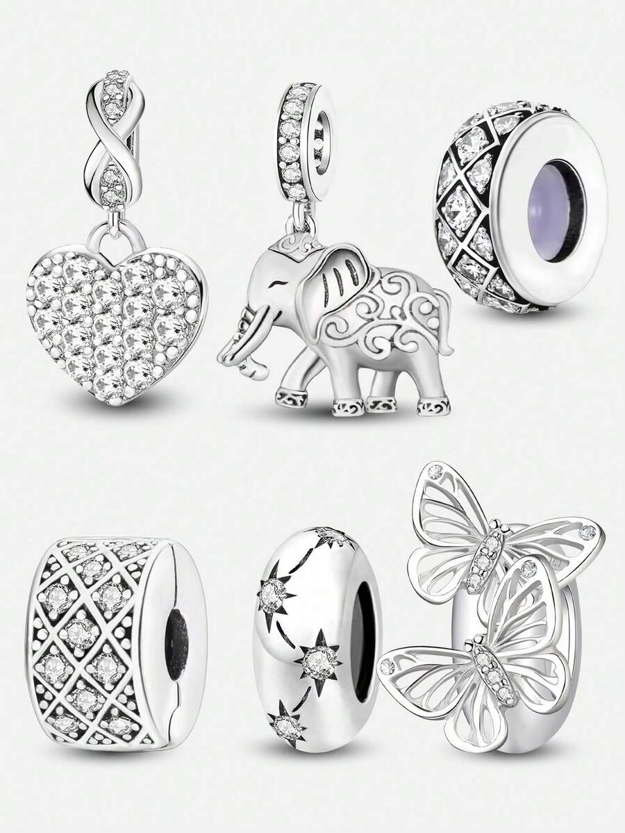 1件时尚纹理大象珠吊坠，适合女士手链、手镯DIY饰品制作及日常穿搭配饰，是女孩的理想之选。 - 銀色 - 查看 1