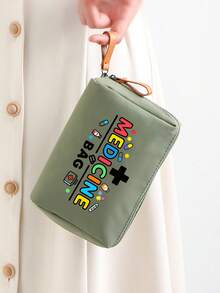 1pc Portable Pill Case, Compact Pill Organizer And First Aid Kit, Colorful "Medication" Themed Makeup Bag, Suitable For Storing Medicines For Travel, Health-Conscious And On-The-Go Users, Essential Medical Accessory, Multi-Functional Fabric Small Medicine Bag - Multicolor - View 6