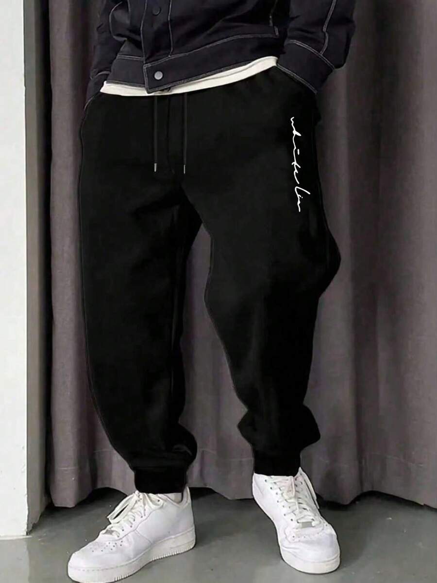 Herren Jogginghose mit Kordelzug Einfarbig, Grundlegende schwarze Fitnesshose