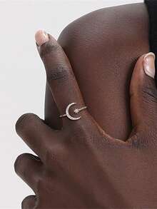 Adjustable Moissanite Star & Moon Design 925 Sterling Silver Ring, Elegant Women's Anniversary/Birthday/Valentine's Day Gift