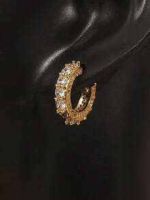 2026年斋月锆石耳环，金色铜色奢华时尚款，2件套，适合女性日常及派对佩戴。 - 金色 - 查看 4