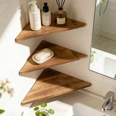 1/3 chiếc kệ góc treo tường, kệ trưng bày bằng gỗ mộc mạc gắn tường, kệ lưu trữ tiết kiệm không gian, kệ góc tối giản cho nhà, phòng khách, phòng ngủ, lối vào, căn hộ, văn phòng, thích hợp để trưng bày cây cảnh, khung ảnh, nến, đồ trang trí nhỏ, phong cách trang trại Scandinavia.