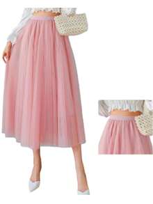 1件装女士高腰中长裙，长衬里裙，多层薄纱裙，百褶裙，长款摆裙，芭蕾舞裙，洛丽塔装饰裙，薄纱裙，适合夏季、所有季节、伴娘、新娘、正式场合、派对、角色扮演、舞台、舞蹈表演 - 多色 - 查看 4