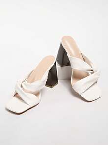 2025 New Brown Suede Round Toe Thick Heel Open Toe High Heel Sandals For Women, Spring/Summer - White - View 6