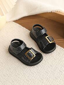 1 Pair Children's New Fashion Sandals, Girls Summer Soft Bottom Fashionable Versatile Outdoor Non-Slip Flat Sandals - Black - View 5