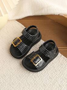 1 Pair Children's New Fashion Sandals, Girls Summer Soft Bottom Fashionable Versatile Outdoor Non-Slip Flat Sandals - Black - View 2