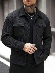 Casual Cool Men's Jacket, Men's Button Front Long Sleeve Pocket Minimalist Jacket, Street Casual European And American Style