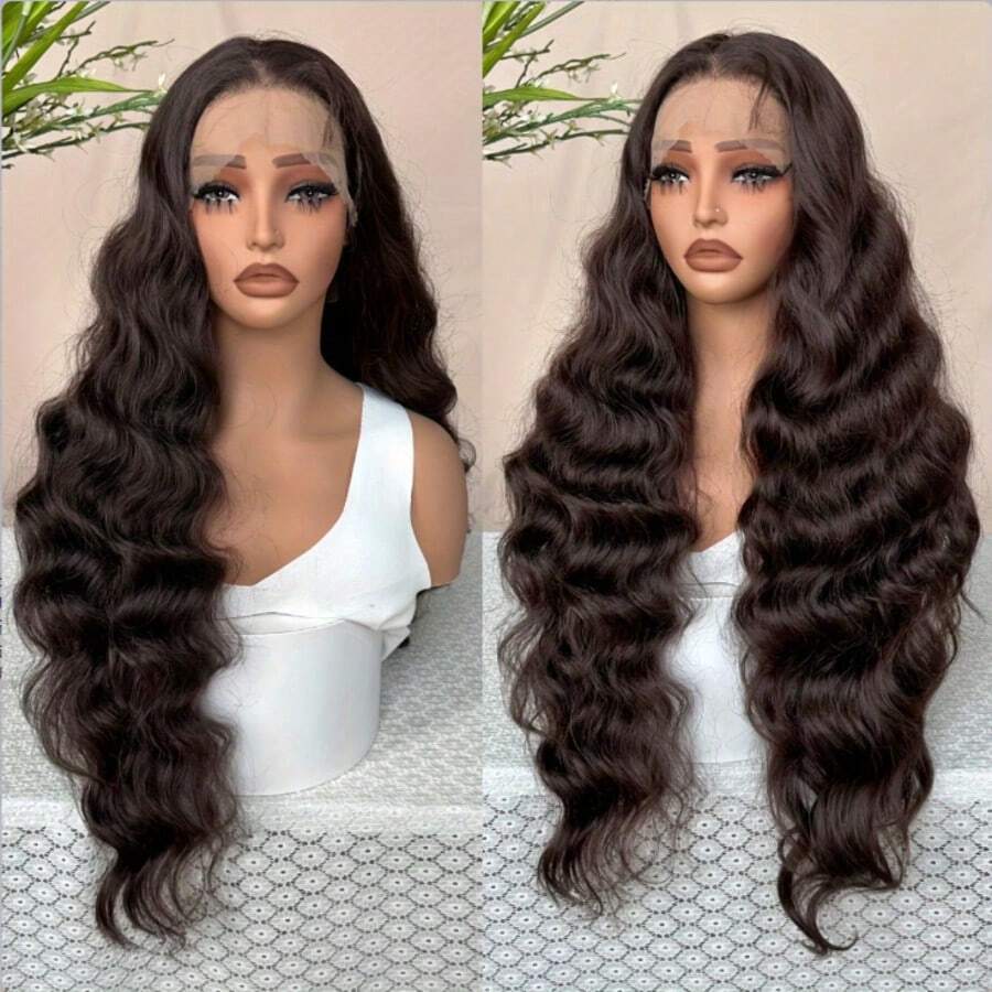 MECRY 13x6 Loose Wave Brown Body Hairpiece With Transparent Lace Front - Suitable For Daily Wear - Brown - View 1