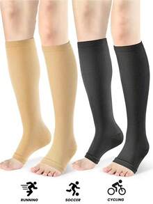 1/2/4双装女士压缩小腿袜，运动健身网球袜，跑步紧身过膝袜，情侣袜 - 彩色 - 查看 8