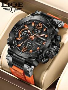 Reloj de hombre LIGE, reloj deportivo, reloj electrónico de moda con doble pantalla, luminoso, alarma y resistente al agua - Negro - Ver 12