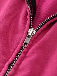 男士休闲日常字母图案拉链连帽卫衣，秋季款 - 粉色 - 查看 4