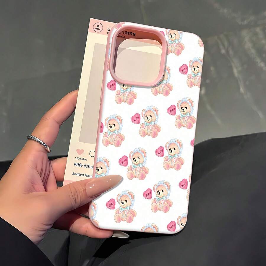 Estuche para teléfono con patrón de oso de peluche y corazón Compatible con fundas para teléfonos , 17, 17 Pro, 16 Pro Max, 15 Pro Max, 14 y 13 Hecho de material de TPU, duradero, resistente a caídas y elegante Un regalo perfecto para familiares, amigos y seres queridos, y un excelente regalo para cumpleaños, San Valentín y Año Nuevo. - Rosa - Ver 1