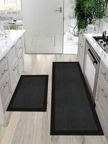 1pc Black Minimalist Silicone Mud Absorbent Kitchen Mat. Waterproof Kitchen Carpet, Non-Slip And Easy To Clean. Can Be Used As Kitchen Mat, Dining Room Mat, Hallway Mat, Laundry Room Mat, Indoor Decor, Doormat And Area Rug. Suitable For Spring, Summer, Autumn, Winter And Holidays. - Black - View 4