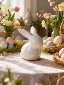 1 peça de coelho de cerâmica - Estilo minimalista e fofo, ideal para decoração de Páscoa, decoração de mesa, decoração de aparador na entrada da sala de estar, decoração de festas de fim de ano, presente perfeito - Multicolorido - Ver 13