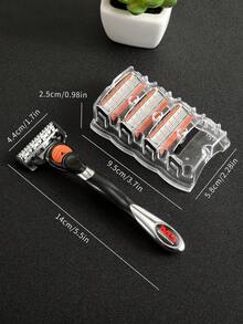 Men's Manual Safety Shaver Set, 5-Layer Manual Shaver Blades, Replaceable Safety Shaver Head, Used For Shaving, Trimming Beard And Body Hair - Orange - View 2