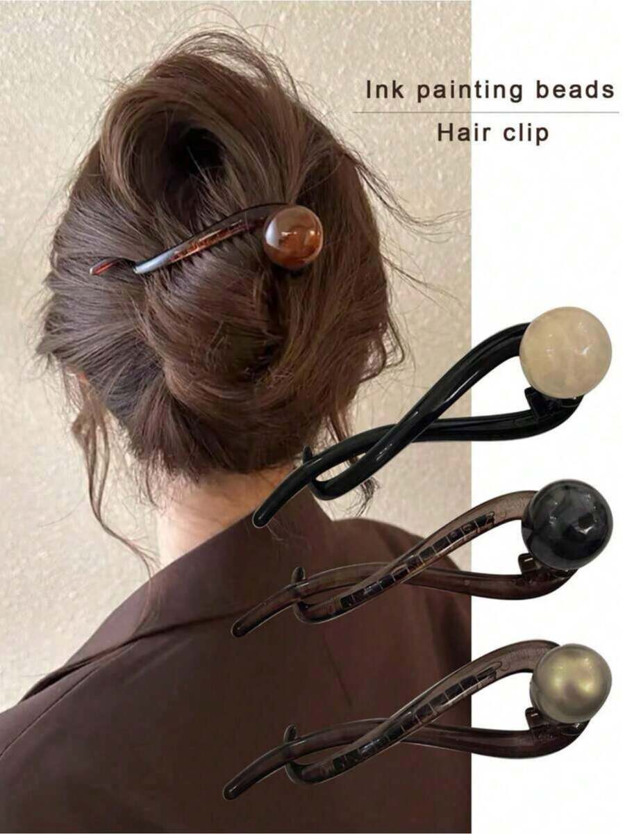 2pcs 1pc Retro Coffee Pearl Twist Hair Clip Elegant Accessory For Women Suitable For Commuting Daily Hairstyles Simple And Graceful For Spring And Summer Hair Accessories - Multicolor - 查看 1