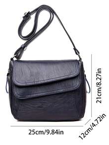 1pc Women's Fashion Double Flap Shoulder Bag, Classic Minimalist Small Square Crossbody Bag - Blue - View 2