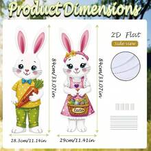 2 piezas/Set Decoración de Pascua para el jardín, Pareja de Conejos 2 piezas Decoración de Pie, Decoración de Escena Exterior de Conejos de Dibujos Animados y Huevos para Fiesta, Primavera Jardín Césped - Multicolor - Ver 4