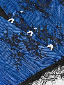 Plus Size Corset Tops For Women With Lace Sleeves, Bustier Overbust Lace Up Bodice Lingerie, Tummy Control Women's Lingerie & Shapewear - 藍色 - 查看 4