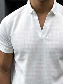 Áo thun nam dệt kim họa tiết, cổ chữ V, tay ngắn, khóa kéo nửa thân, kiểu dáng thường ngày, thích hợp đi làm. - trắng - Xem 7