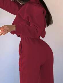 Spring-Appropriate Women's Crew Neck Two-Piece Set, Comes With Letter Detail And Comfortable Fit, Versatile To Pair With Daily Shoes, Ideal For Casual Moments, Essential 2 Piece Set For Women's Spring Outfits - Đỏ - Xem 4