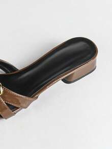 Women's High Heel Sandals, Fashion Chunky Heel Color Block Fairy Style Open Toe Slides, Square Toe Color Block Beach Casual Sandals, Ladies Work Commute Sandals,Spring Summer Outfits - Brown - View 9