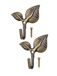 2pcs Leaf Shaped Metal Curtain Hooks With Screws, Multi-Color Options, Suitable For Wall And Curtain Rods - Multicolor - View 17