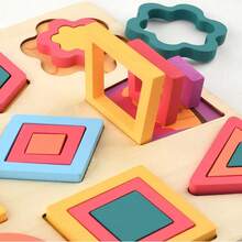 Geometric Shape Recognition Board, An Early Childhood Education Toy Featuring Cartoon Patterns And Shape Matching, Helps Develop Concentration And Hand-Eye Coordination. It's A Great Early Childhood Cognitive Toy, A Perfect Gift For Children, A Party Favor, A Holiday Gift, A Thanksgiving Gift, Or A Back-To-School Gift. - 彩色 - 查看 2