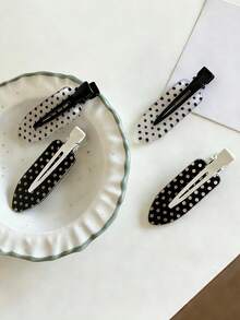 4pcs Elegant Sweet Polka Dot Duck Clip, Minimalist All-Match Versatile Seamless Hair Clip, Side Bangs Clip, Makeup Clip, Hair Accessory - Multicolor - View 4