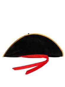 Caribbean - Style Pirate Captain Hat With Gold - Trimmed Edges, Red - Ribboned Skull Pirate Hat, Cosplay Performance Costume Prop - Multicolor - View 3
