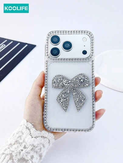 KOOLIFE 1pc 3D Colorful Crystal Bow Tie Phone Case, Transparent Diamond Embedded TPU Protective Cover, Fashionable Personalized Anti-Drop Phone Case, Suitable For IPhone 17/17 Pro/17 Pro Max