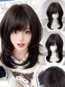 Synthetic Women Wig Hairpiece 18inch High-Layered Mullet Haircut Wolf Cut Black Wig With Hair Bangs For Women Daily Party Use Cosplay Wig - Multicolor - View 2