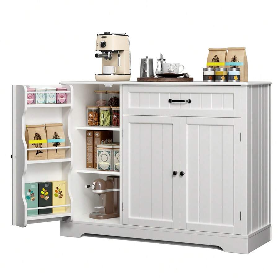 Coffee Table Cabinet With Storage, Kitchen Storage With Door Shelves, Living Room Sideboard Buffet With Drawer For Kitchen, Bathroom, Dining ,Room Organizing Decoration - trắng - Xem 1