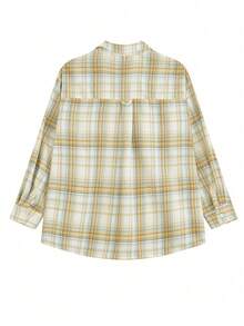 Retro American Plaid Long Sleeve Chic Loose Fit Shirt For Women, Unique Design, Autumn - Multicolor - View 4