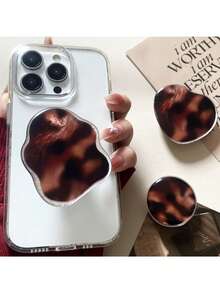 渐变棕色玳瑁纹手机，电镀气垫支架，多功能慵懒风手机支架，适用于流媒体播放 - 彩色 - 查看 2