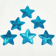 6pcs Sky Blue Shiny Star Pattern Fabric Patches, Cartoon Style Embroidered Sew-On Appliques, DIY Craft, Suitable For Clothes, Shoes, Hats, Bags, Etc. - Sky Blue - View 5