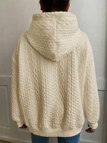 女士休闲宽松针织提花长袖卫衣 - 杏色-1 - 查看 3