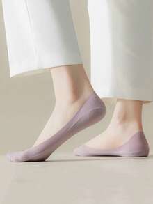 5双装女士夏季薄款竖条纹吸湿排汗隐形休闲剪裁防滑透气浅口纯色船袜 - 彩色 - 查看 6