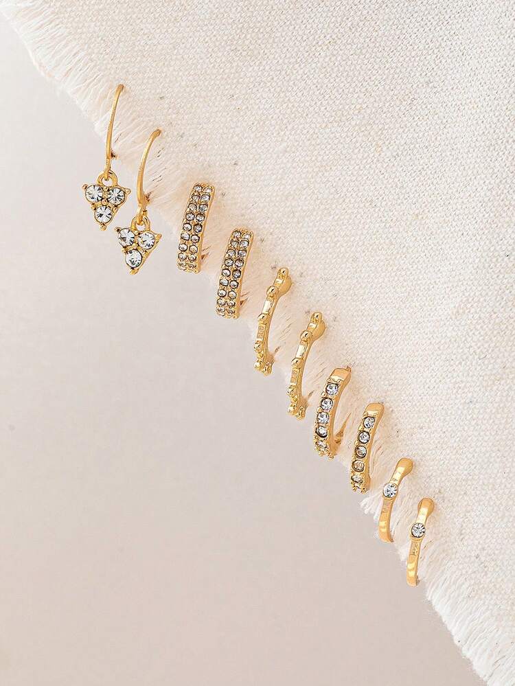 5pairs Rhinestone Decor Hoop Earrings