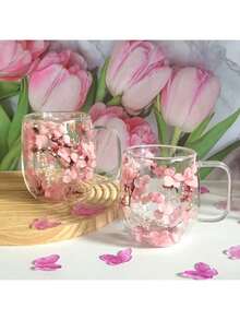 1-2个双层玻璃杯，带把手，透明花卉咖啡杯，可重复使用，适用于牛奶、意式浓缩咖啡、卡布奇诺、冷热饮品。非常适合作为生日礼物、节日礼物和咖啡机配件。 - 彩色 - 查看 13
