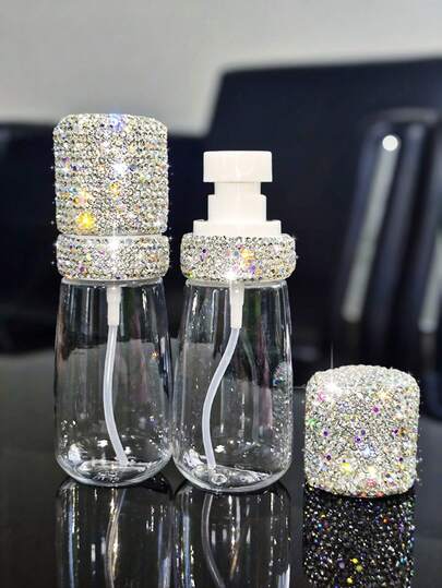 1pc 60ml Refillable Rhinestone Decorated Perfume/Toner Spray Bottle, Portable Travel Size Cosmetic Container, Suitable For Liquid, Creative Gift